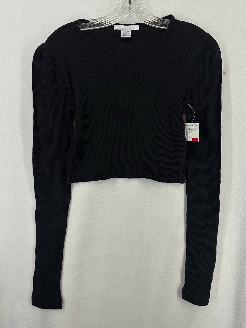 Charlotte Russe Waffle Knit Cropped Long Sleeve‎ Top Women’s Medium Black NWT
